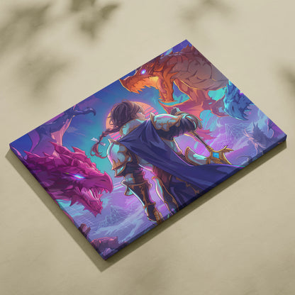Vaporwave Fantasy Dragons Canvas - Dragons Neon Pink Purple Blue Vaporwave Dreamy Mood Nostalgia Decor Vaporwave Canvas