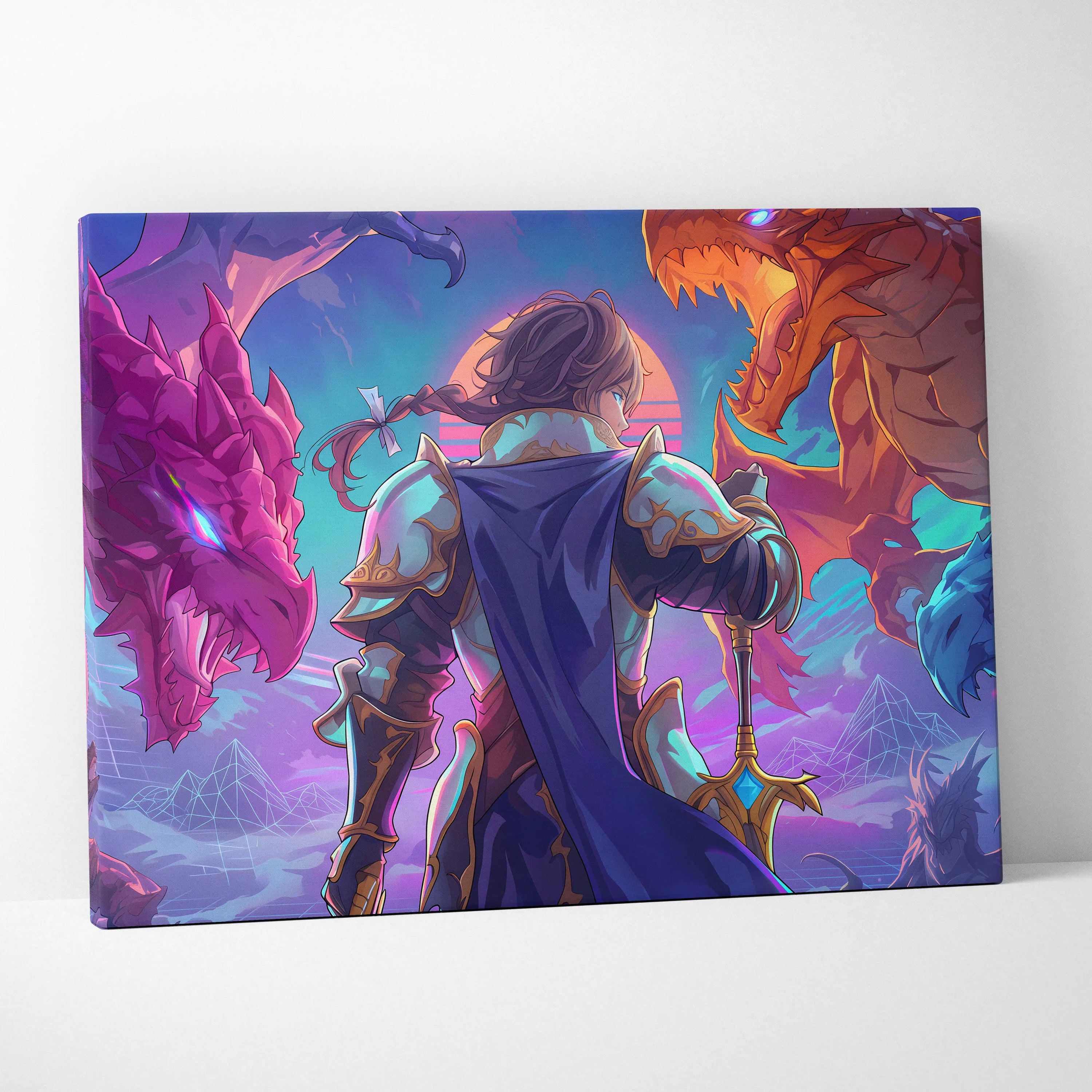 Vaporwave Fantasy Dragons Canvas - Dragons Neon Pink Purple Blue Vaporwave Dreamy Mood Nostalgia Decor Vaporwave Canvas