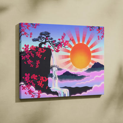 Vaporwave Sakura Sunrise Canvas - Japan Vaporwave Pastel Neon Living Room Retro Art Dreamy Nostalgic Mood Canvas Print
