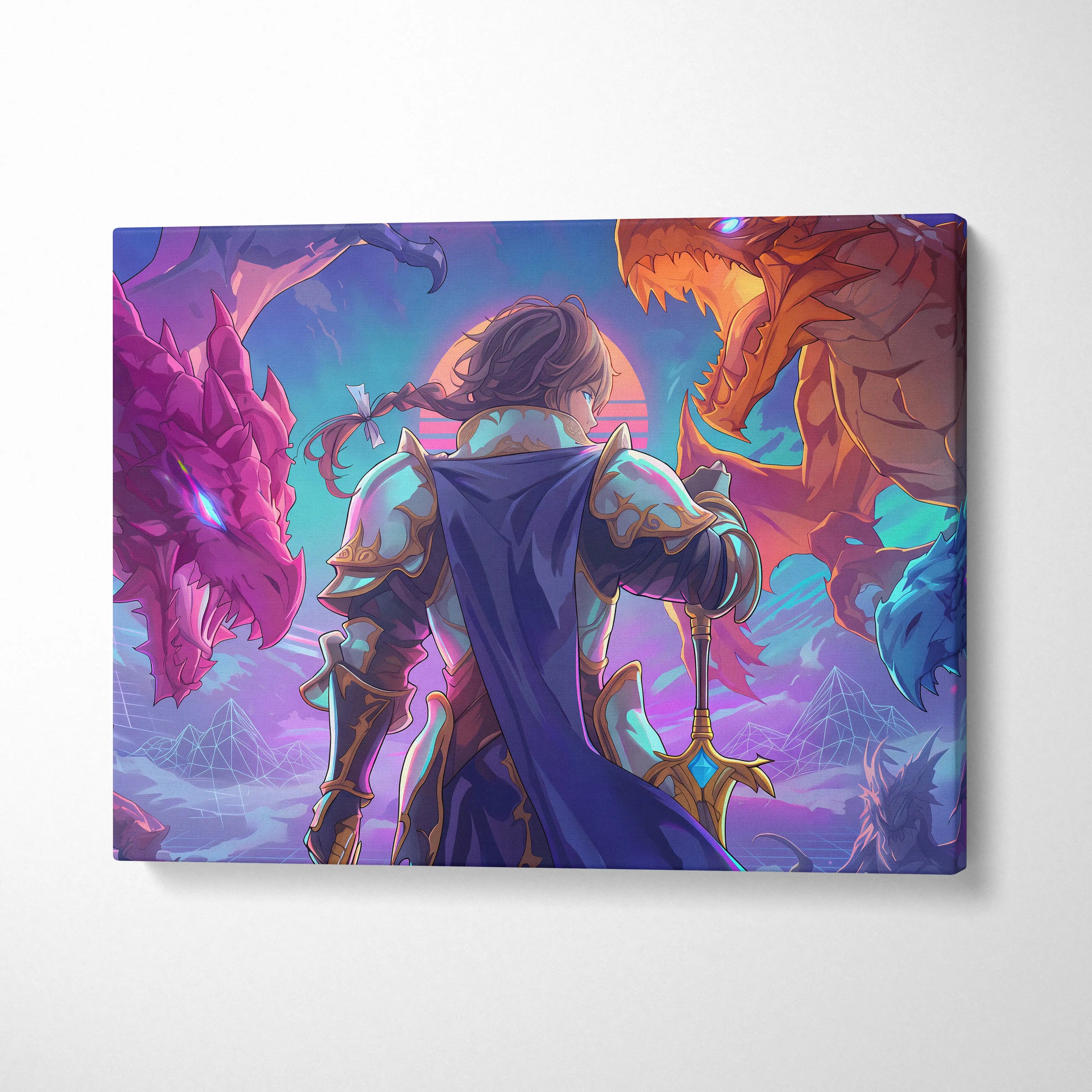 Vaporwave Fantasy Dragons Canvas - Dragons Neon Pink Purple Blue Vaporwave Dreamy Mood Nostalgia Decor Vaporwave Canvas