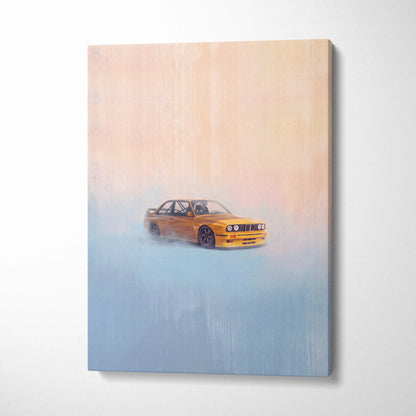 BMW E30 M3 Inspired Car Wall Art, Classic German Touring Car Canvas Painting
