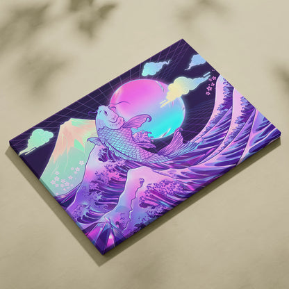 Pastel Vaporwave Koi Canvas - Koi Fish Pink Purple Blue Living Room Wall Art Dreamy Mood Retro Futurism