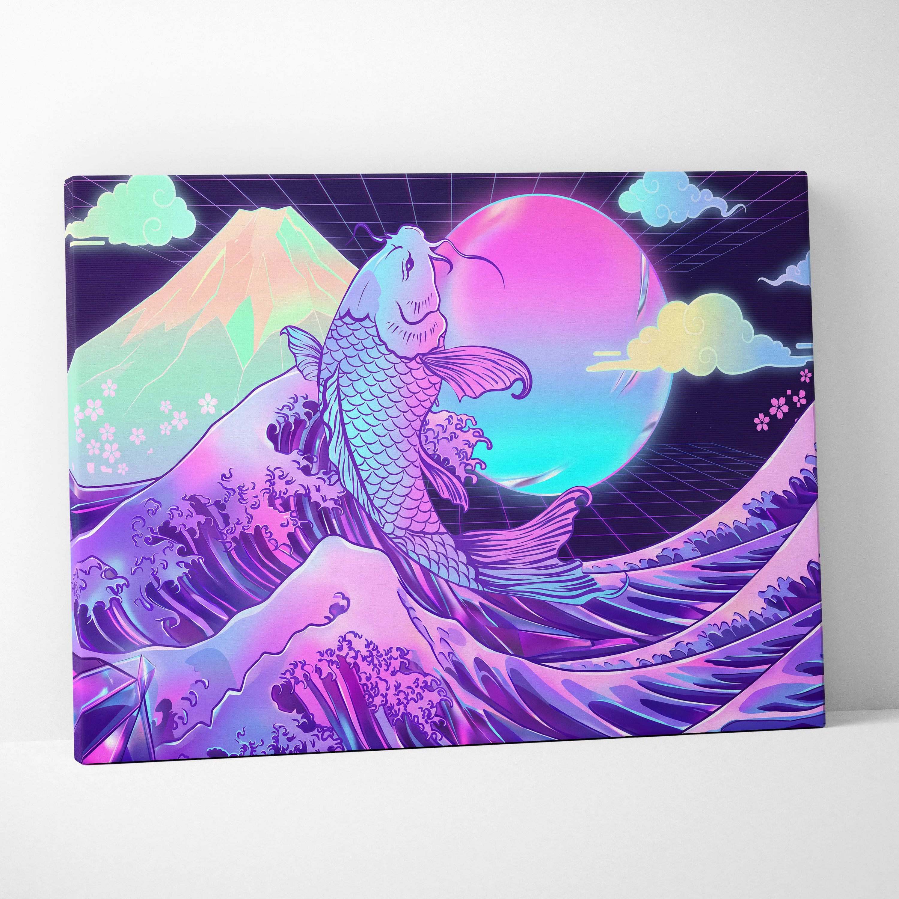 Pastel Vaporwave Koi Canvas - Koi Fish Pink Purple Blue Living Room Wall Art Dreamy Mood Retro Futurism