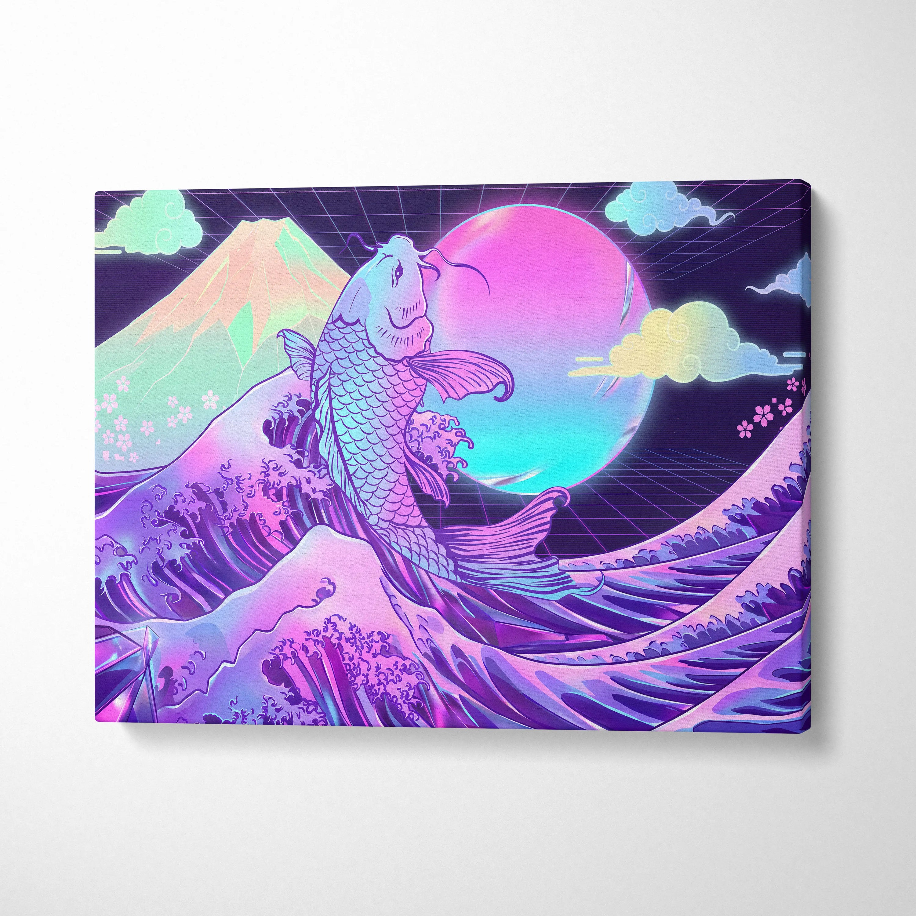 Pastel Vaporwave Koi Canvas - Koi Fish Pink Purple Blue Living Room Wall Art Dreamy Mood Retro Futurism