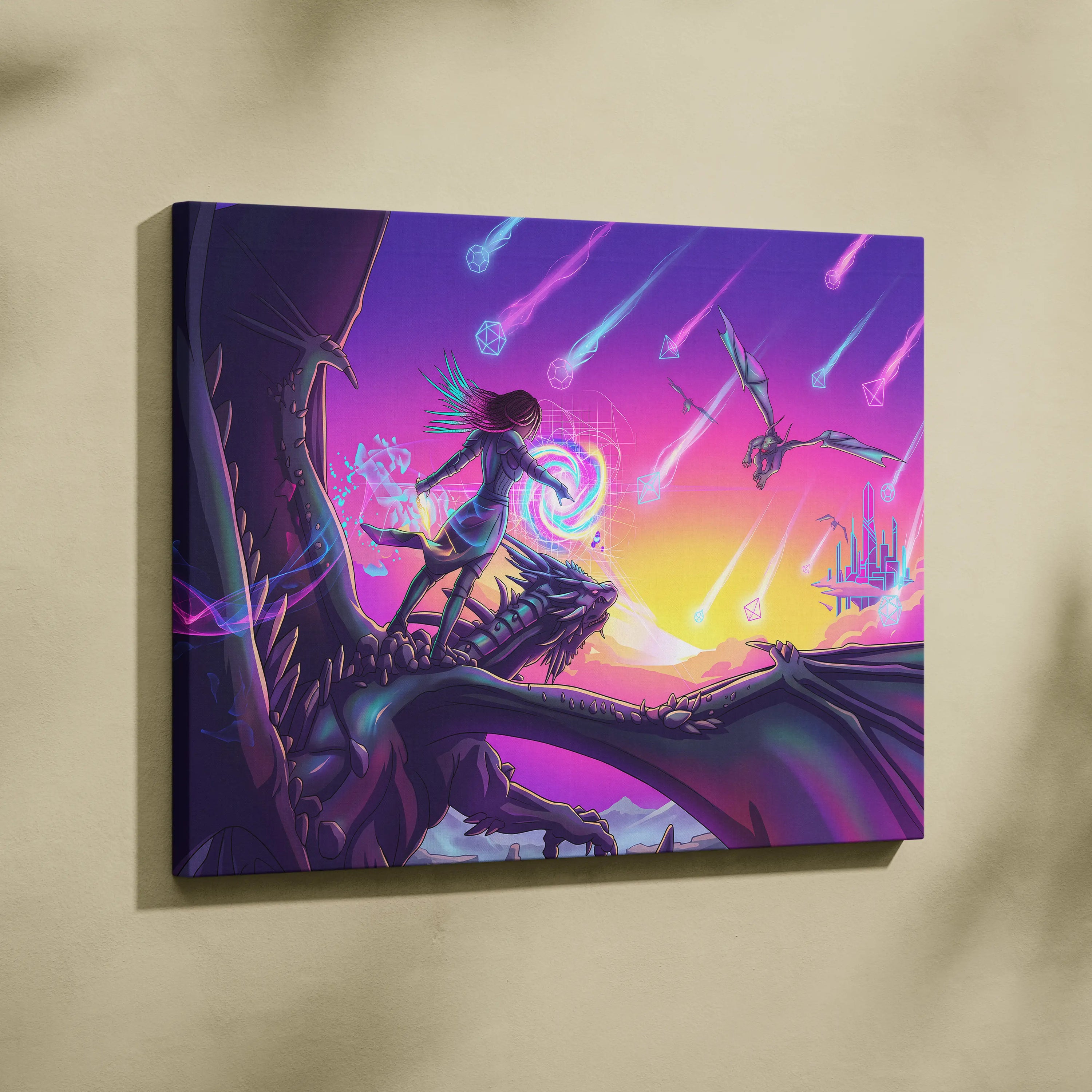Vaporwave Neon Fantasy Canvas - Vaporwave Canvas Neon Pink Purple For Living Room Dreamscape Mystical Mood Canvas