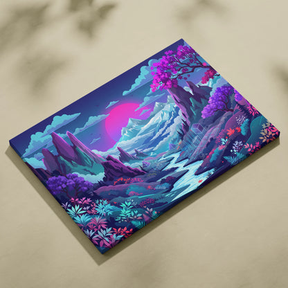 Vaporwave Neon Sunset Canvas - Neon Sunset Landscape Pink Purple Blue Living Room Vaporwave Dreamy Mood RetroDecor Canvas