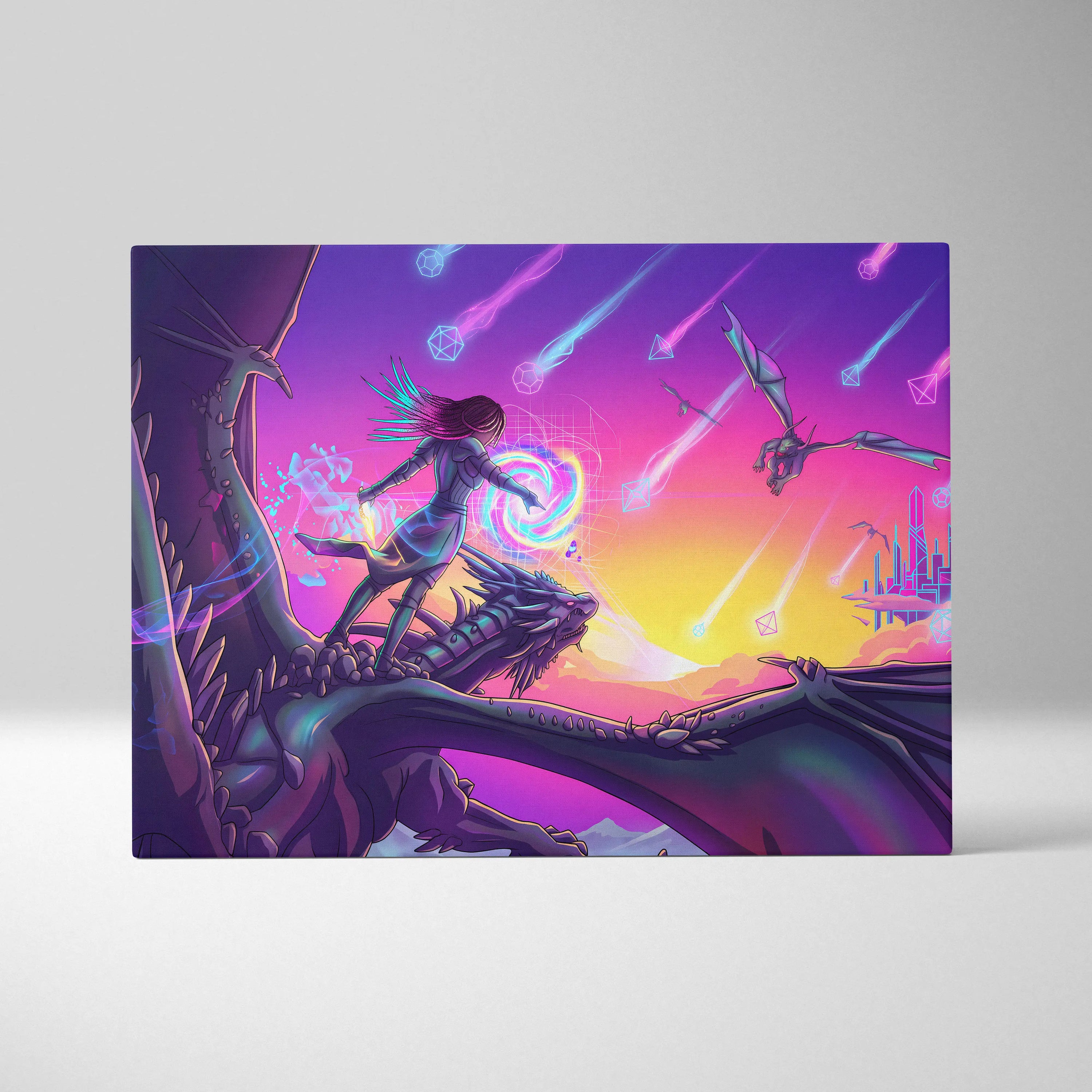 Vaporwave Neon Fantasy Canvas - Vaporwave Canvas Neon Pink Purple For Living Room Dreamscape Mystical Mood Canvas