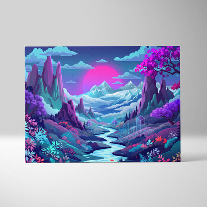 Vaporwave Neon Sunset Canvas - Neon Sunset Landscape Pink Purple Blue Living Room Vaporwave Dreamy Mood RetroDecor Canvas