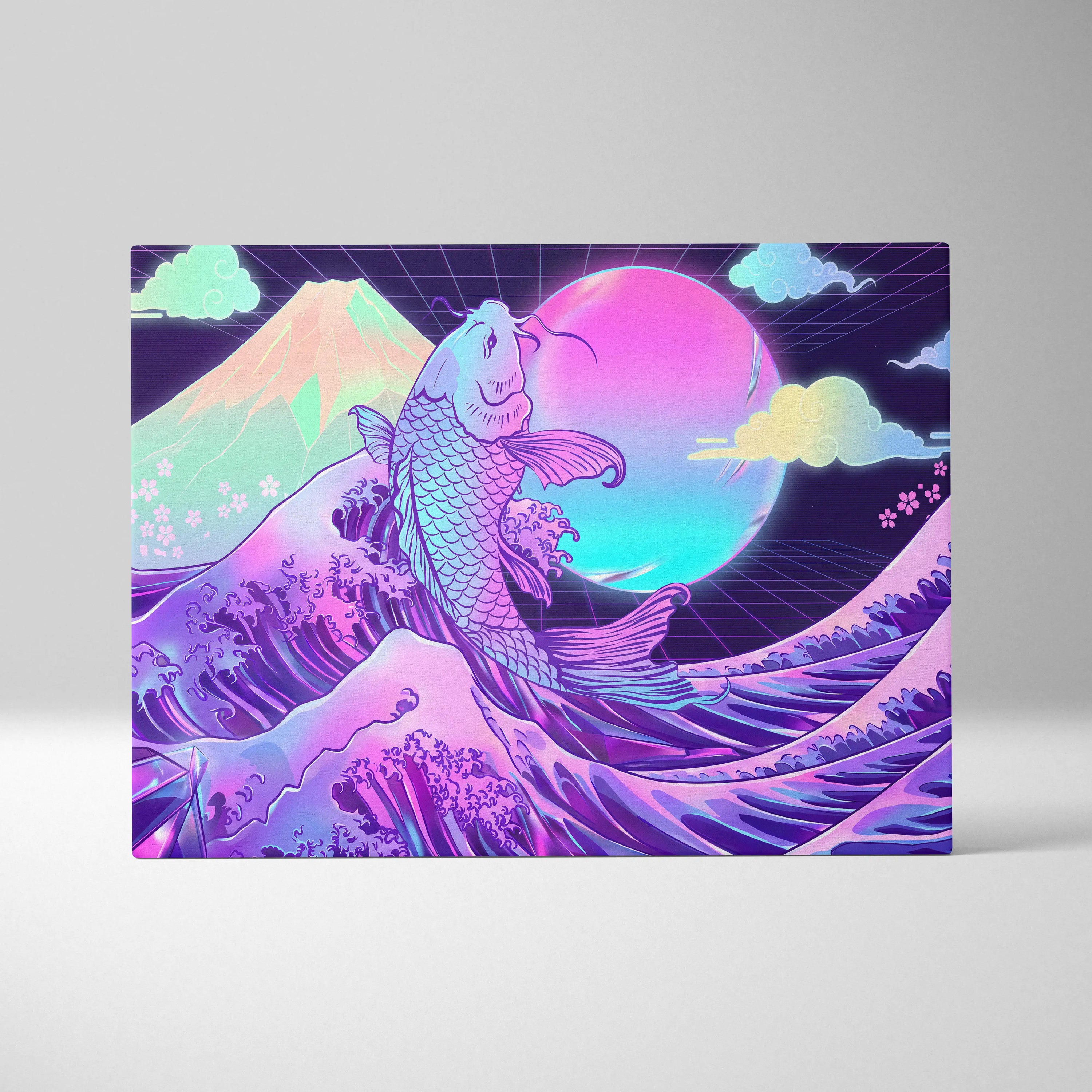 Pastel Vaporwave Koi Canvas - Koi Fish Pink Purple Blue Living Room Wall Art Dreamy Mood Retro Futurism