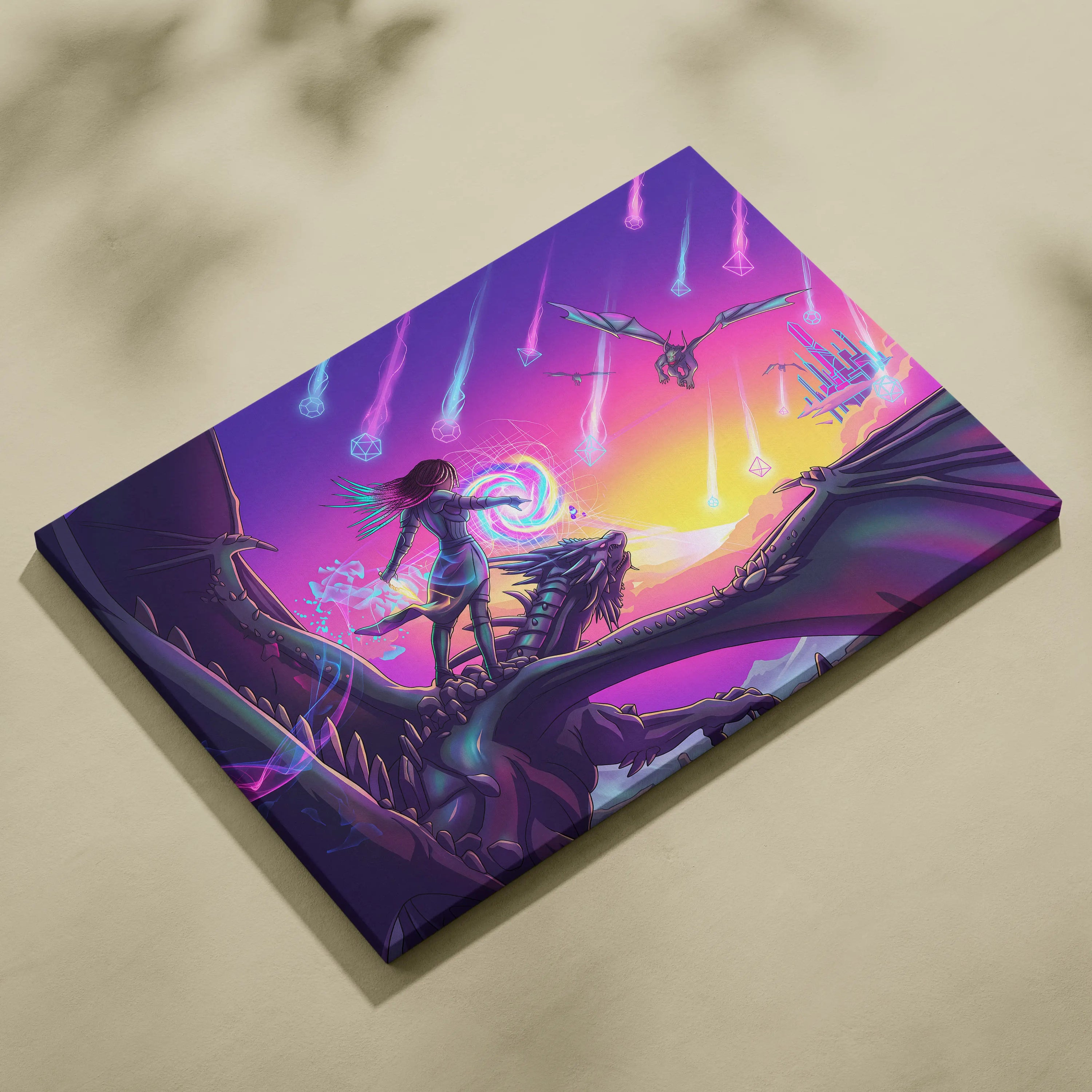 Vaporwave Neon Fantasy Canvas - Vaporwave Canvas Neon Pink Purple For Living Room Dreamscape Mystical Mood Canvas