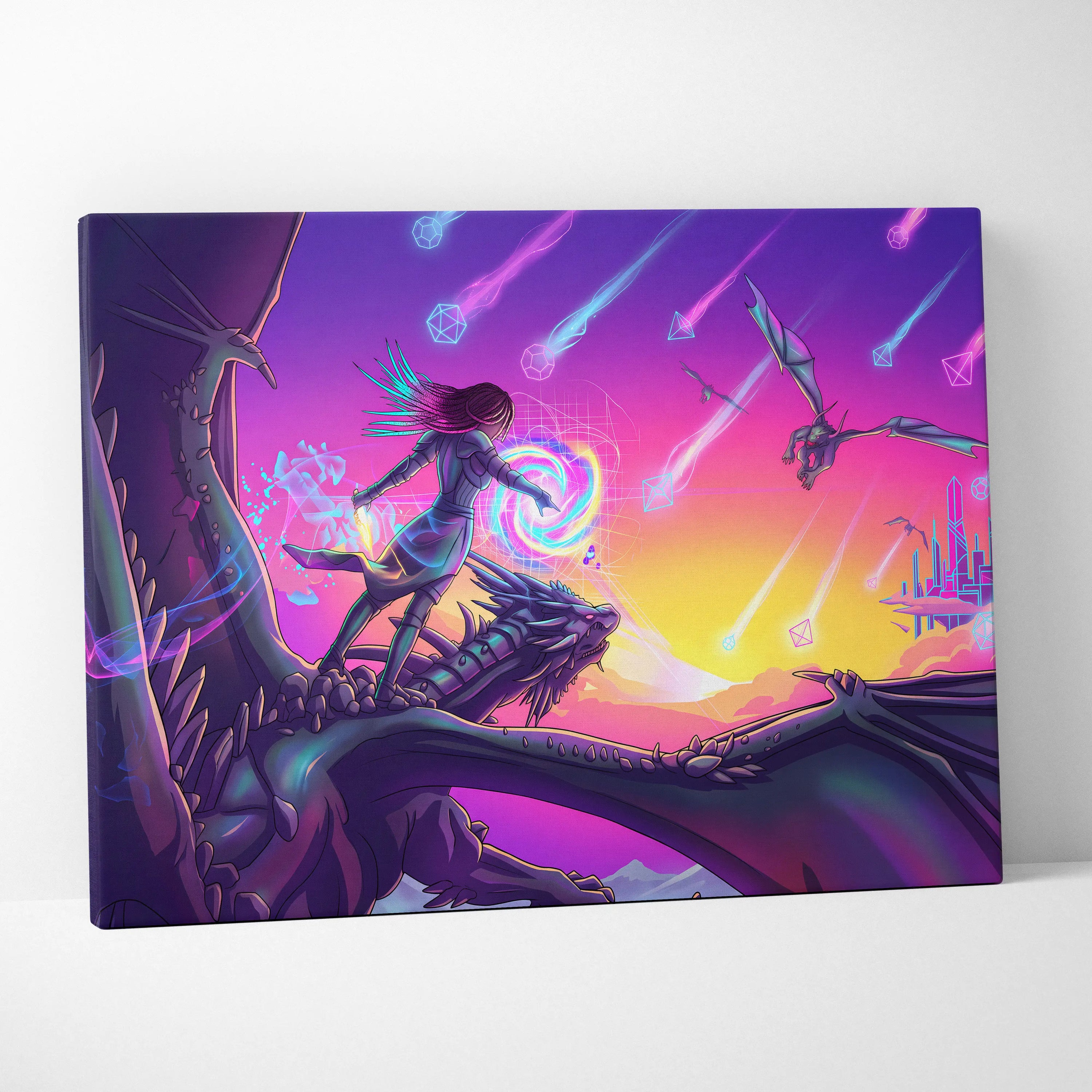 Vaporwave Neon Fantasy Canvas - Vaporwave Canvas Neon Pink Purple For Living Room Dreamscape Mystical Mood Canvas