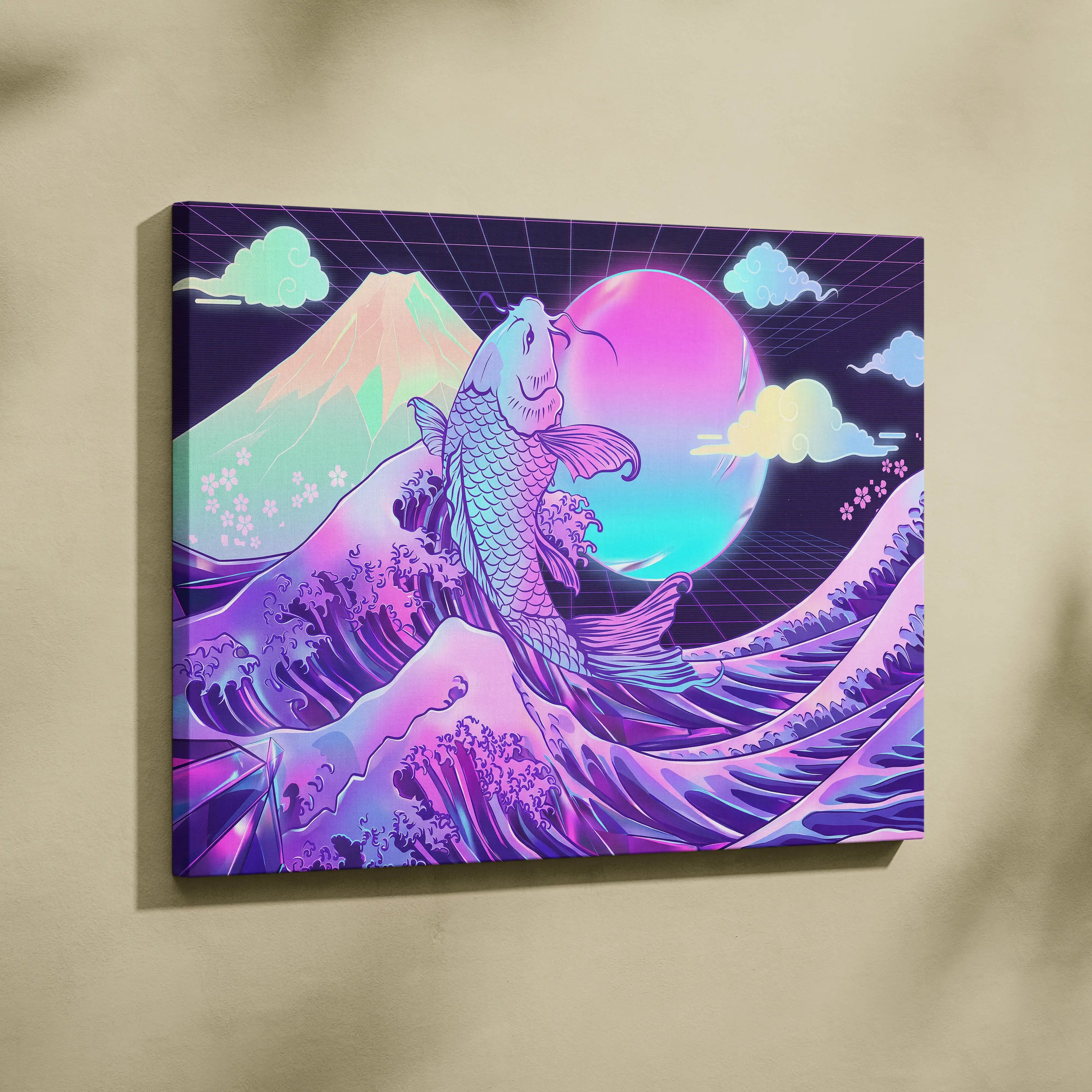 Pastel Vaporwave Koi Canvas - Koi Fish Pink Purple Blue Living Room Wall Art Dreamy Mood Retro Futurism