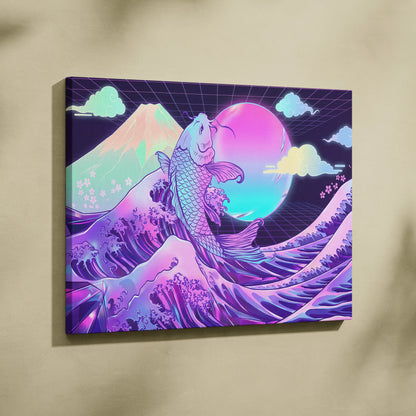 Pastel Vaporwave Koi Canvas - Koi Fish Pink Purple Blue Living Room Wall Art Dreamy Mood Retro Futurism