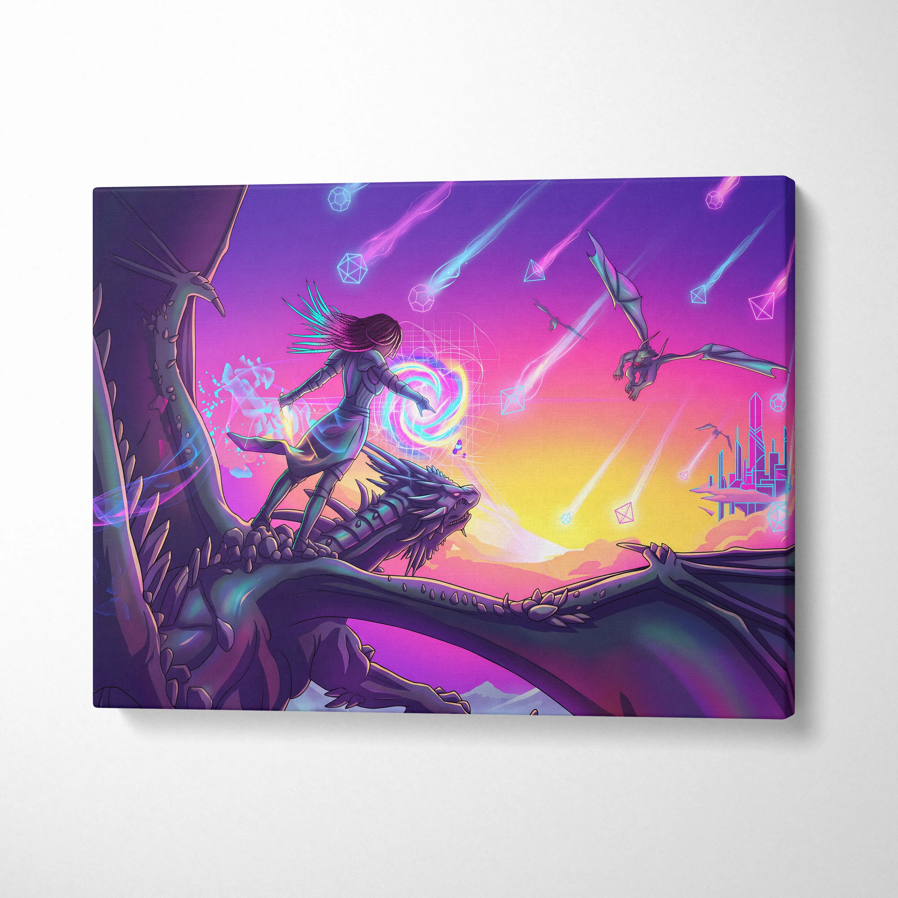 Vaporwave Neon Fantasy Canvas - Vaporwave Canvas Neon Pink Purple For Living Room Dreamscape Mystical Mood Canvas