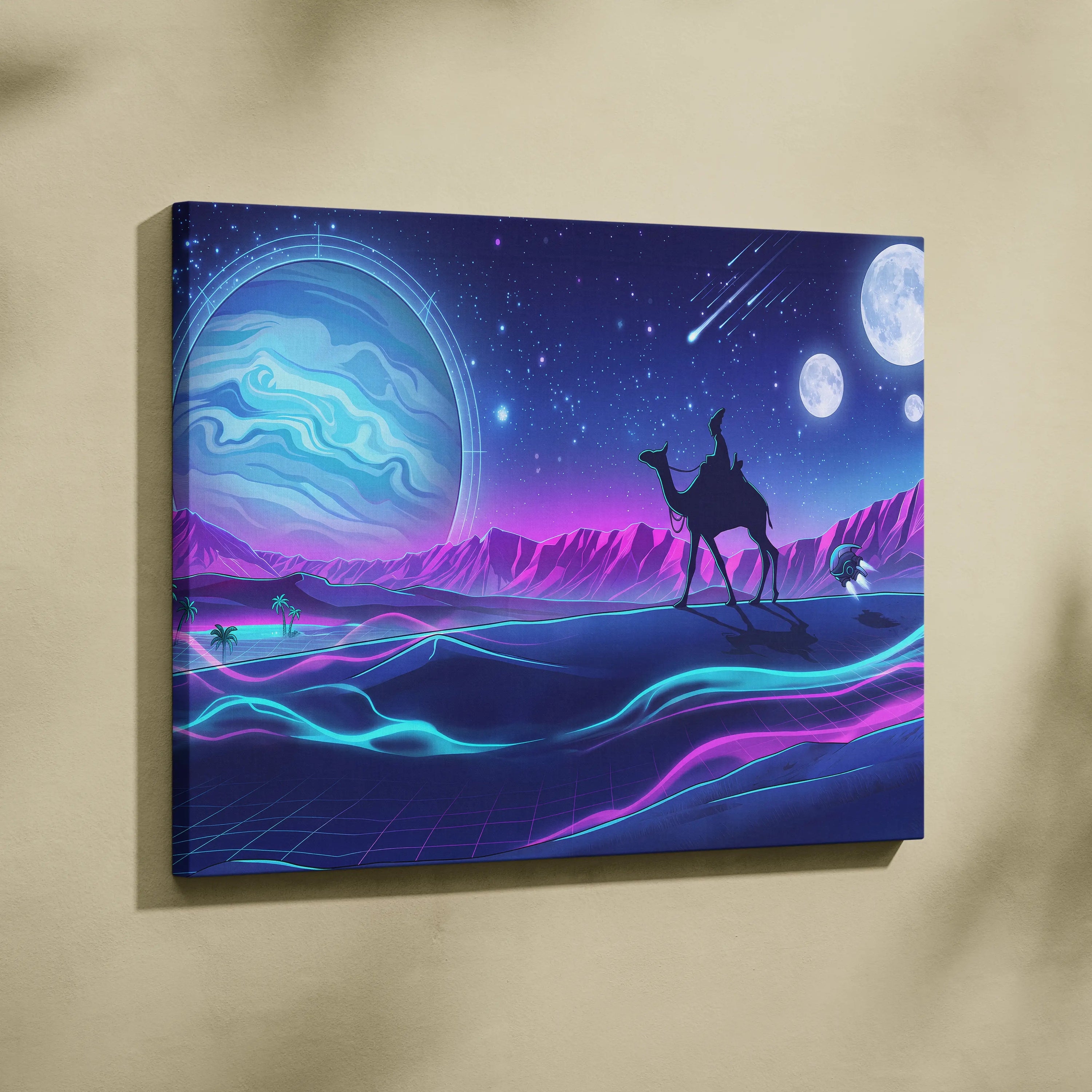 Vaporwave Neon Cosmos Canvas - Vaporwave Landscape Neon Blue Living Room Futurism Dreamy Atmosphere Modern Wall Art