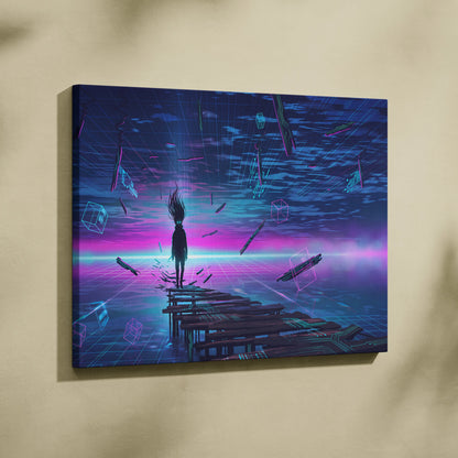 Vaporwave Neon Dream Canvas - Vaporwave Fantasy Neon Pink Blue Purple Living Room Decor Digital Surreal Art