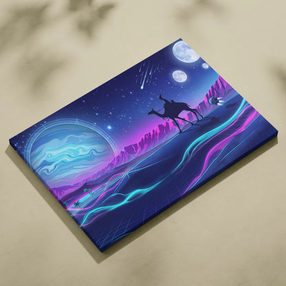 Vaporwave Neon Cosmos Canvas - Vaporwave Landscape Neon Blue Living Room Futurism Dreamy Atmosphere Modern Wall Art