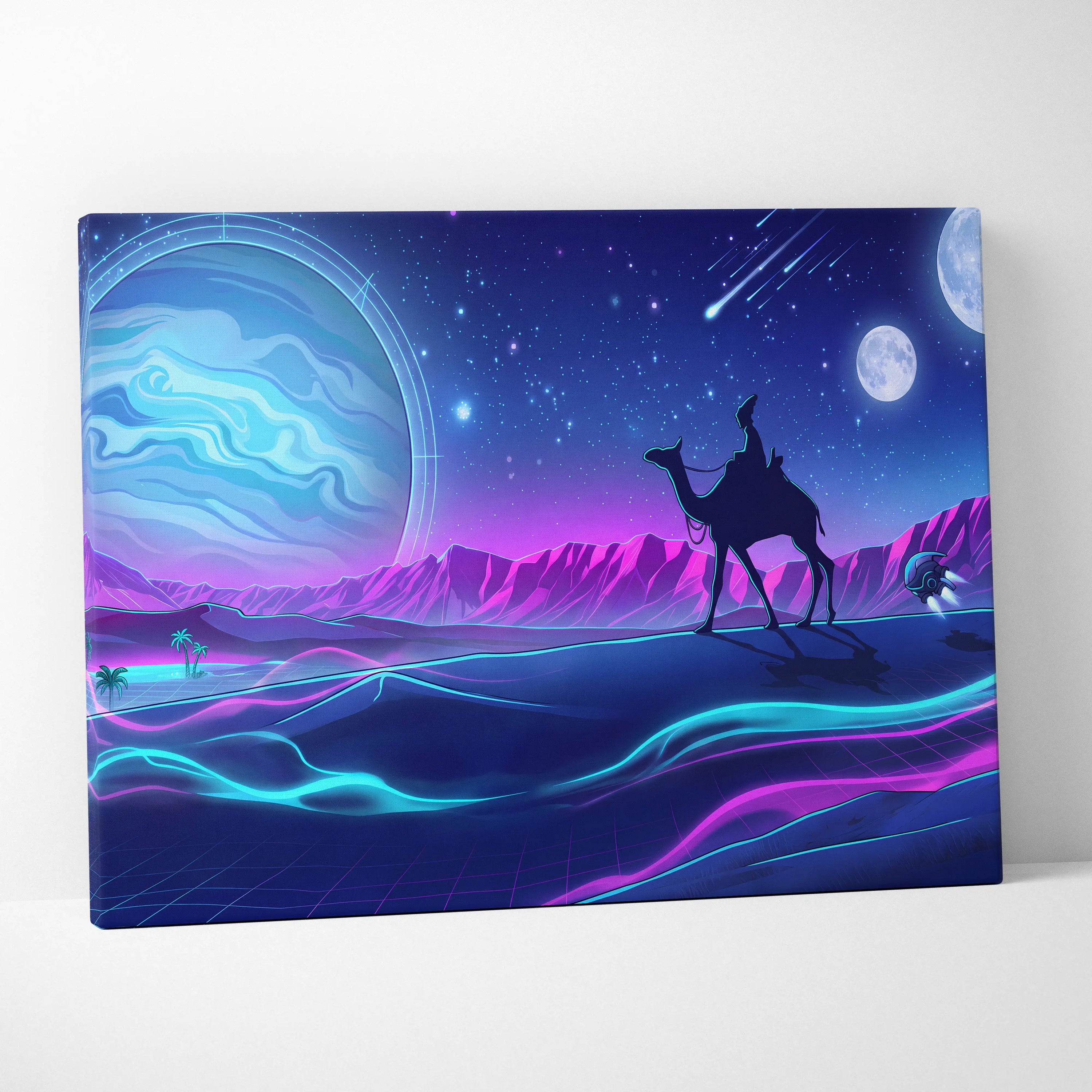Vaporwave Neon Cosmos Canvas - Vaporwave Landscape Neon Blue Living Room Futurism Dreamy Atmosphere Modern Wall Art