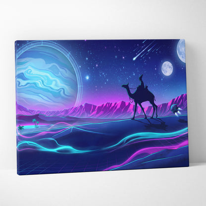 Vaporwave Neon Cosmos Canvas - Vaporwave Landscape Neon Blue Living Room Futurism Dreamy Atmosphere Modern Wall Art