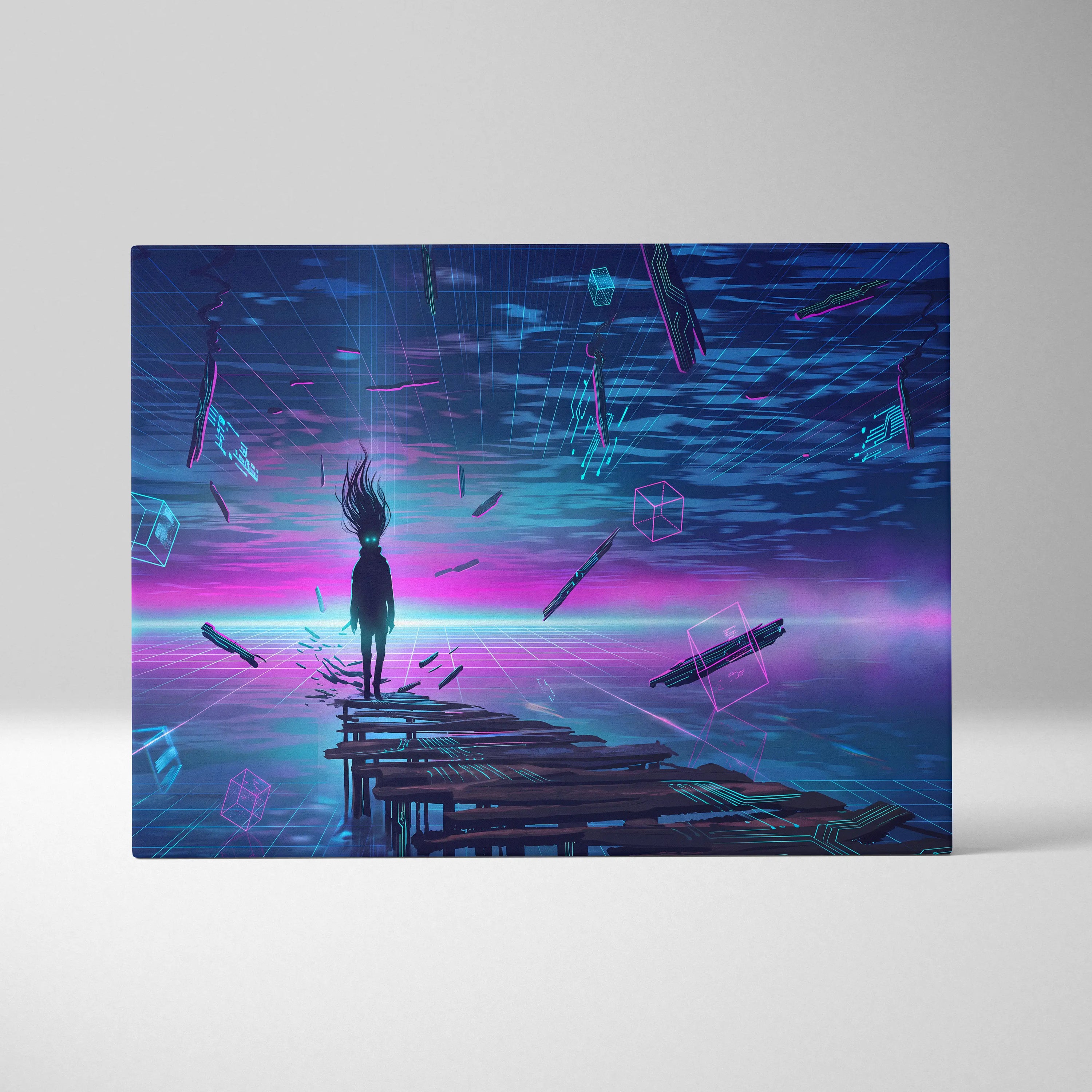 Vaporwave Neon Dream Canvas - Vaporwave Fantasy Neon Pink Blue Purple Living Room Decor Digital Surreal Art