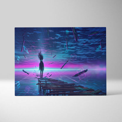 Vaporwave Neon Dream Canvas - Vaporwave Fantasy Neon Pink Blue Purple Living Room Decor Digital Surreal Art