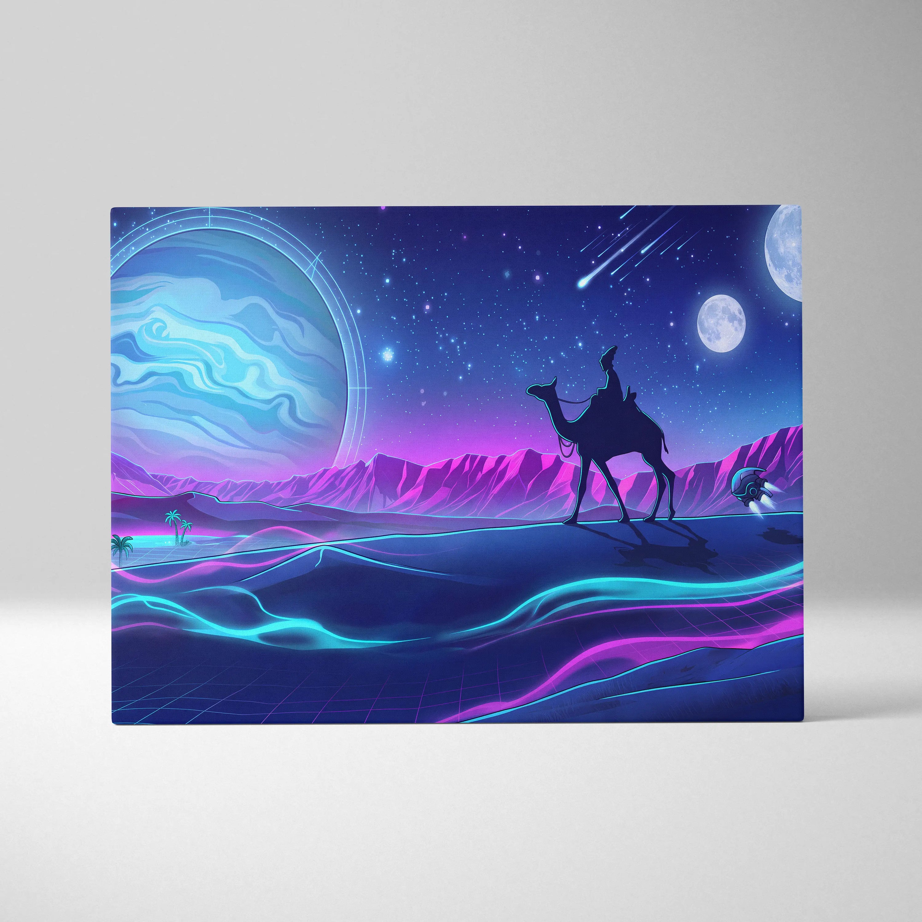 Vaporwave Neon Cosmos Canvas - Vaporwave Landscape Neon Blue Living Room Futurism Dreamy Atmosphere Modern Wall Art