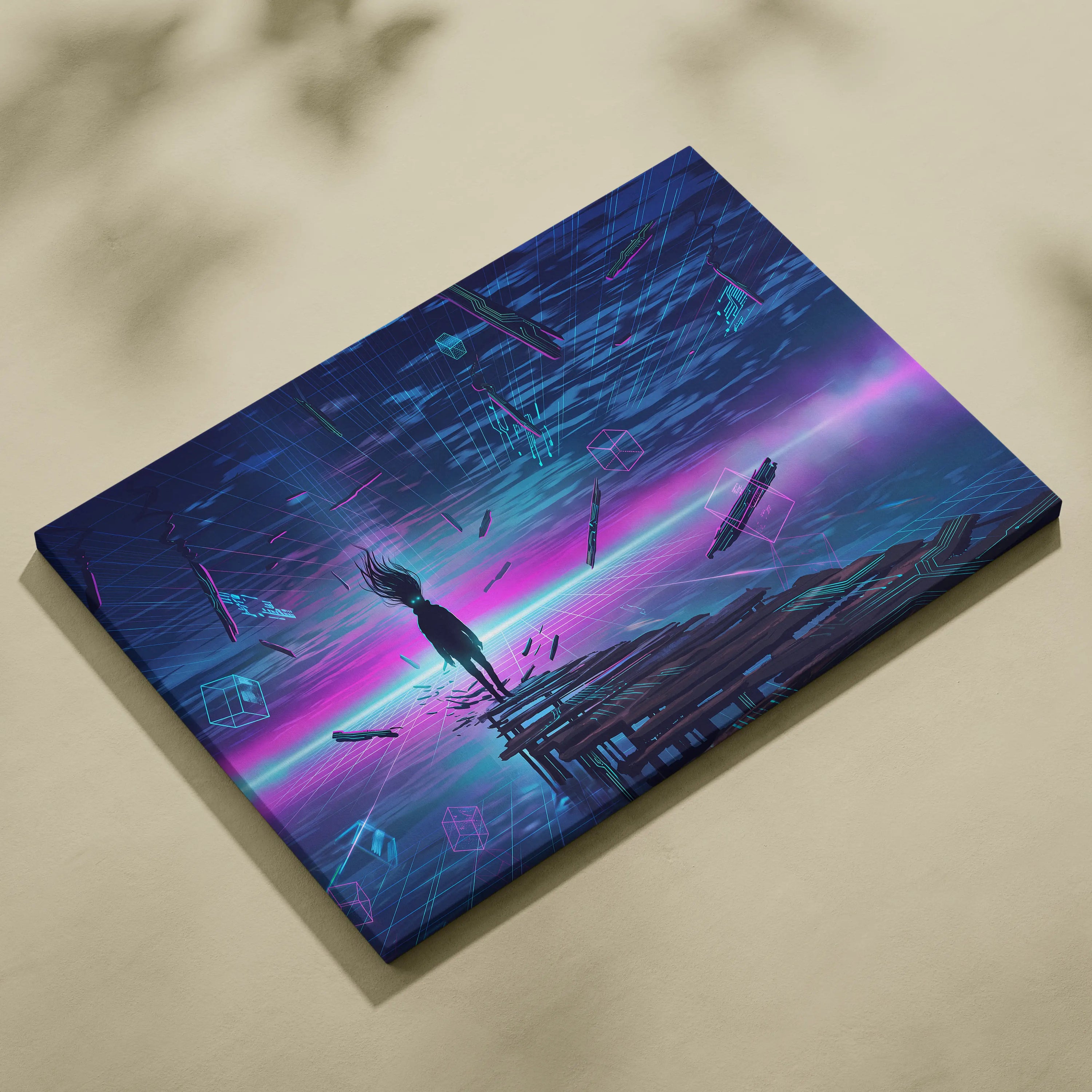 Vaporwave Neon Dream Canvas - Vaporwave Fantasy Neon Pink Blue Purple Living Room Decor Digital Surreal Art