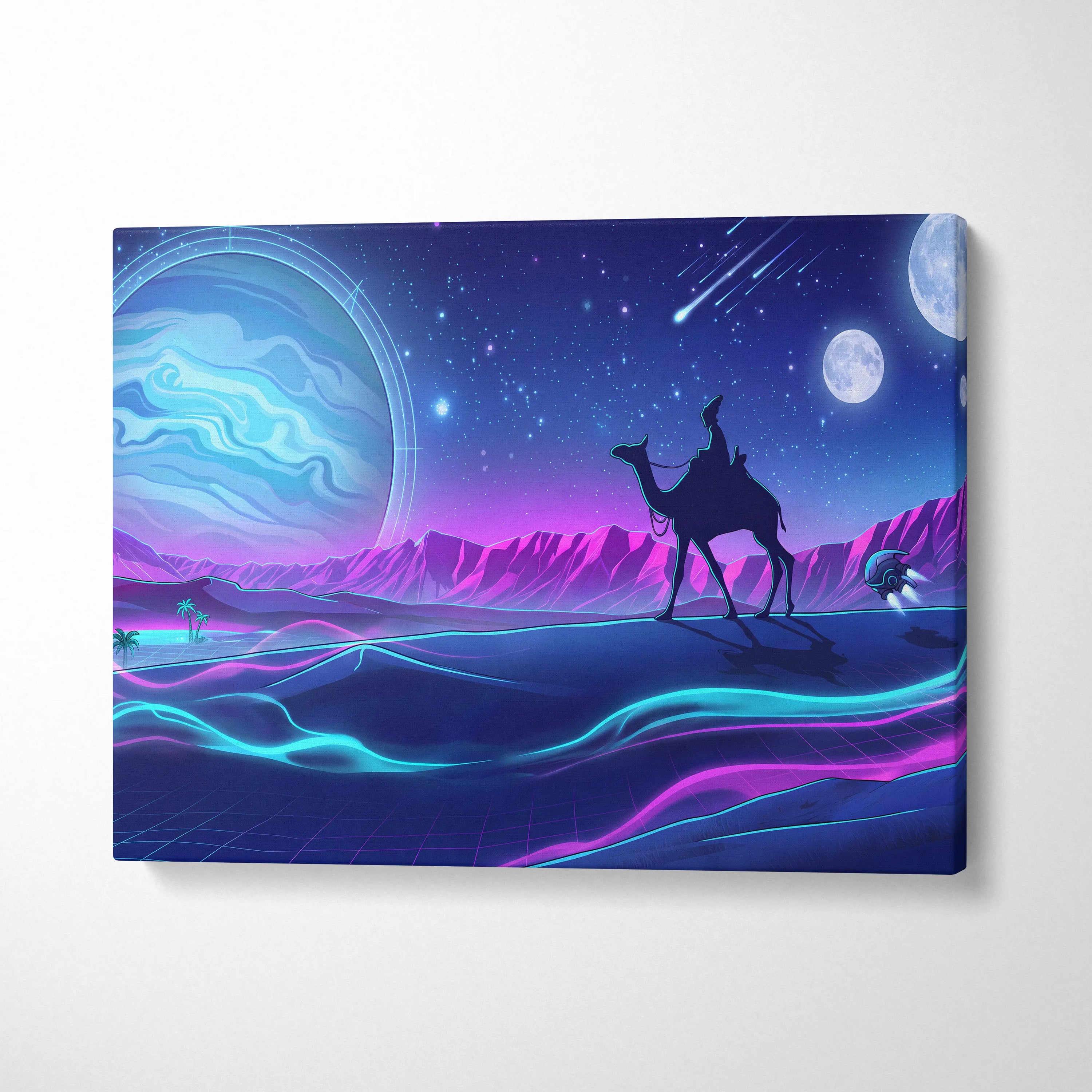 Vaporwave Neon Cosmos Canvas - Vaporwave Landscape Neon Blue Living Room Futurism Dreamy Atmosphere Modern Wall Art