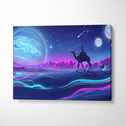 Vaporwave Neon Cosmos Canvas - Vaporwave Landscape Neon Blue Living Room Futurism Dreamy Atmosphere Modern Wall Art