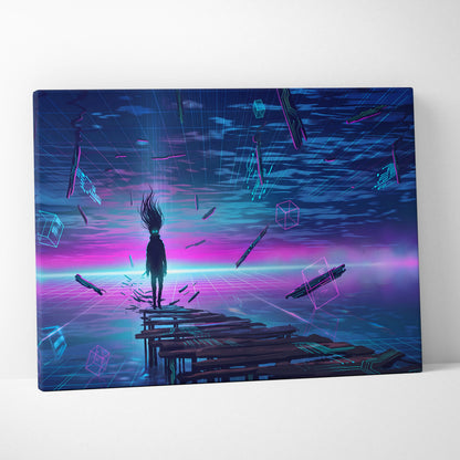 Vaporwave Neon Dream Canvas - Vaporwave Fantasy Neon Pink Blue Purple Living Room Decor Digital Surreal Art