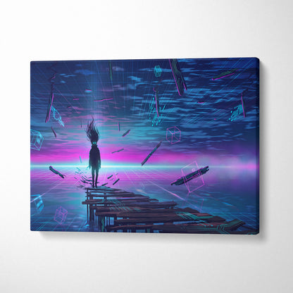 Vaporwave Neon Dream Canvas - Vaporwave Fantasy Neon Pink Blue Purple Living Room Decor Digital Surreal Art