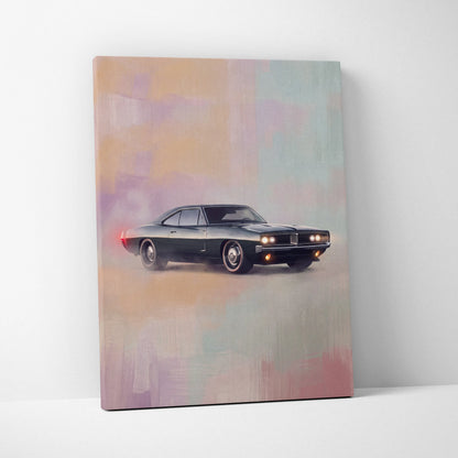 Dodge Charger Inspired Automotive Canvas Art, Classic American Muscle Car Wall Decor for Bedroom