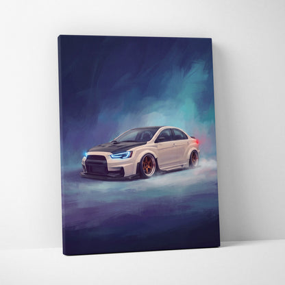 Mitsubishi Lancer Evolution X Inspired Car Wall Art, Drift Racing Canvas Painting for Office