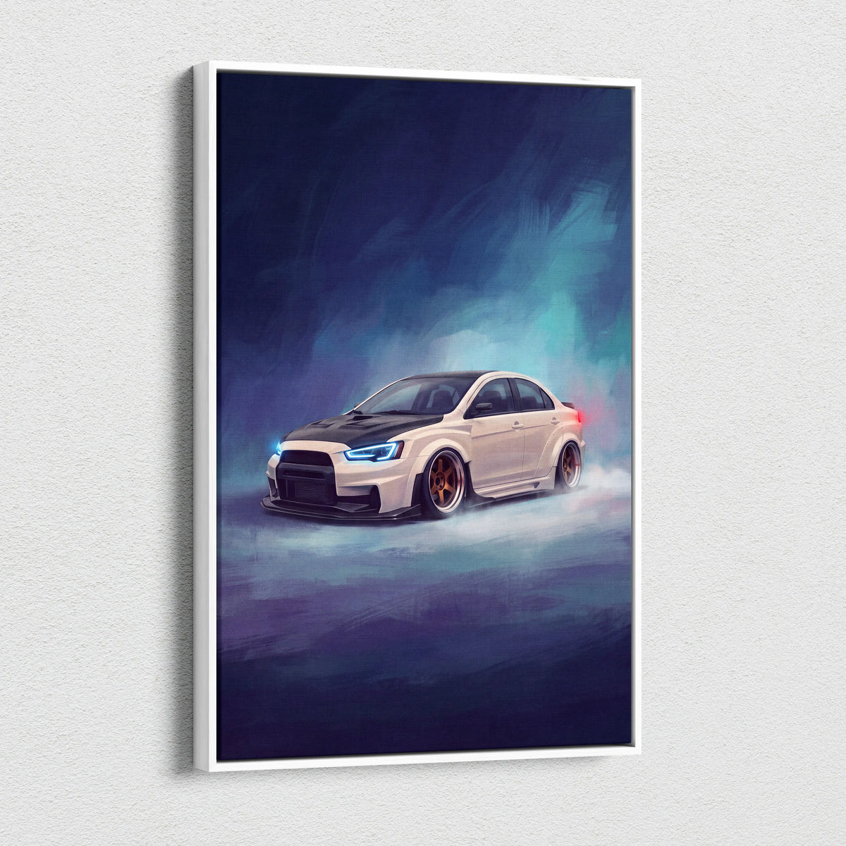 Mitsubishi Lancer Evolution X Inspired Car Wall Art, Drift Racing Canvas Painting for Office