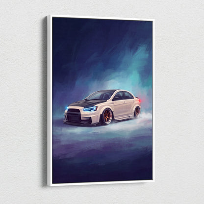 Mitsubishi Lancer Evolution X Inspired Car Wall Art, Drift Racing Canvas Painting for Office