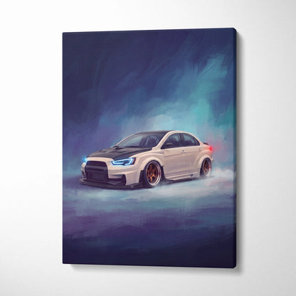 Mitsubishi Lancer Evolution X Inspired Car Wall Art, Drift Racing Canvas Painting for Office