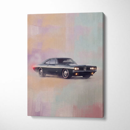 Dodge Charger Inspired Automotive Canvas Art, Classic American Muscle Car Wall Decor for Bedroom