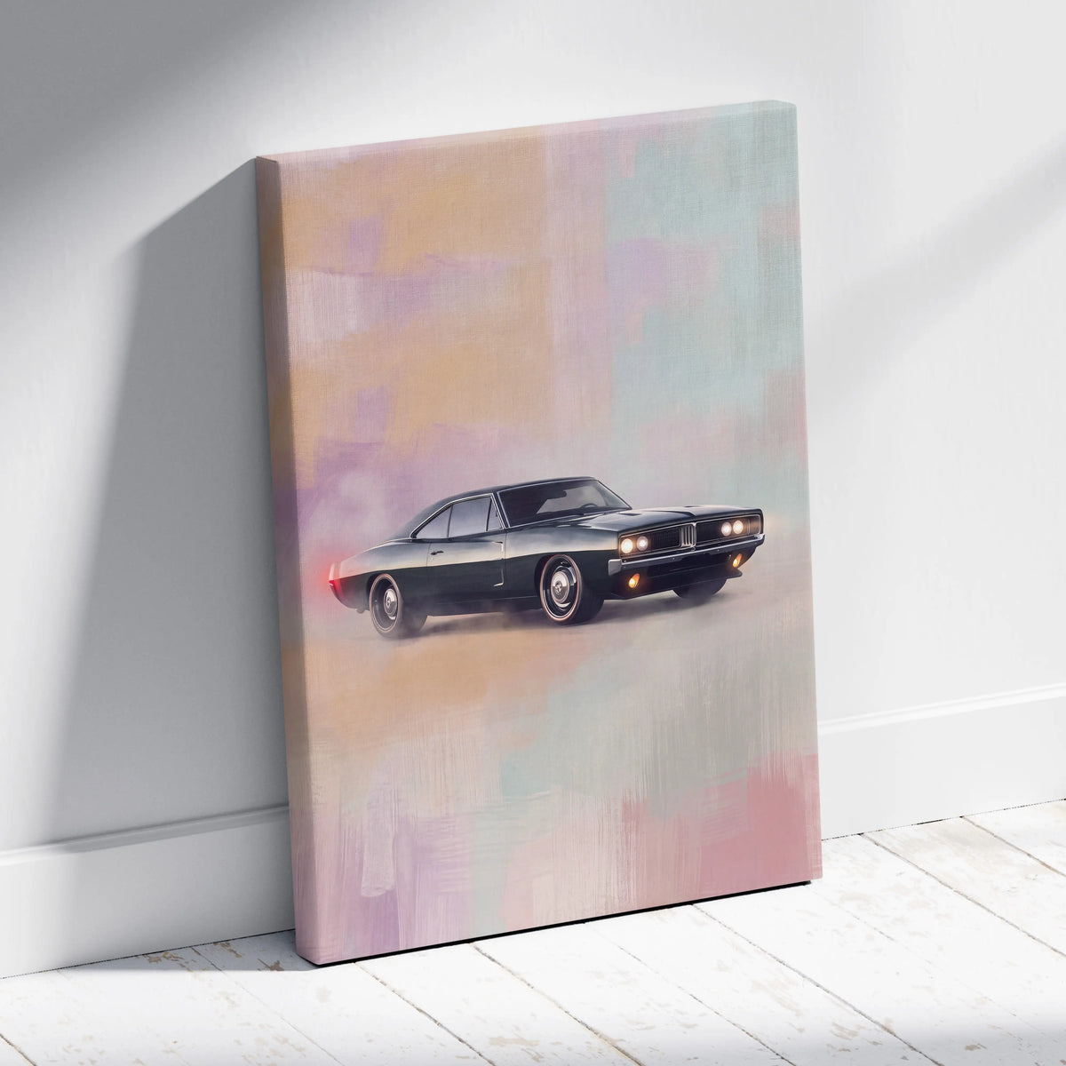 Dodge Charger Inspired Automotive Canvas Art, Classic American Muscle Car Wall Decor for Bedroom