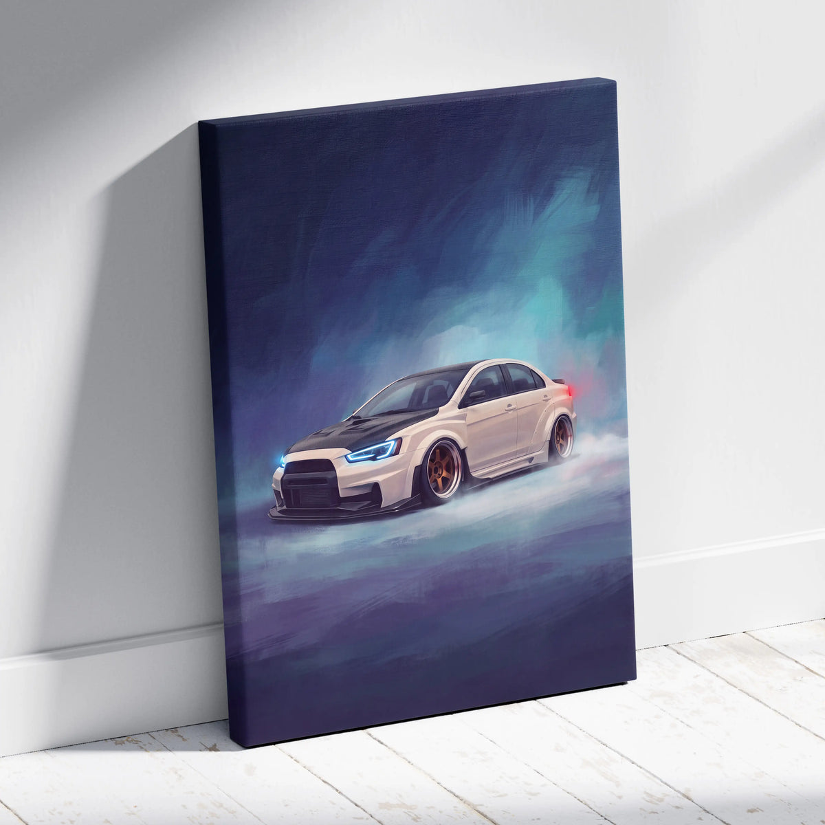 Mitsubishi Lancer Evolution X Inspired Car Wall Art, Drift Racing Canvas Painting for Office