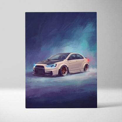 Mitsubishi Lancer Evolution X Inspired Car Wall Art, Drift Racing Canvas Painting for Office