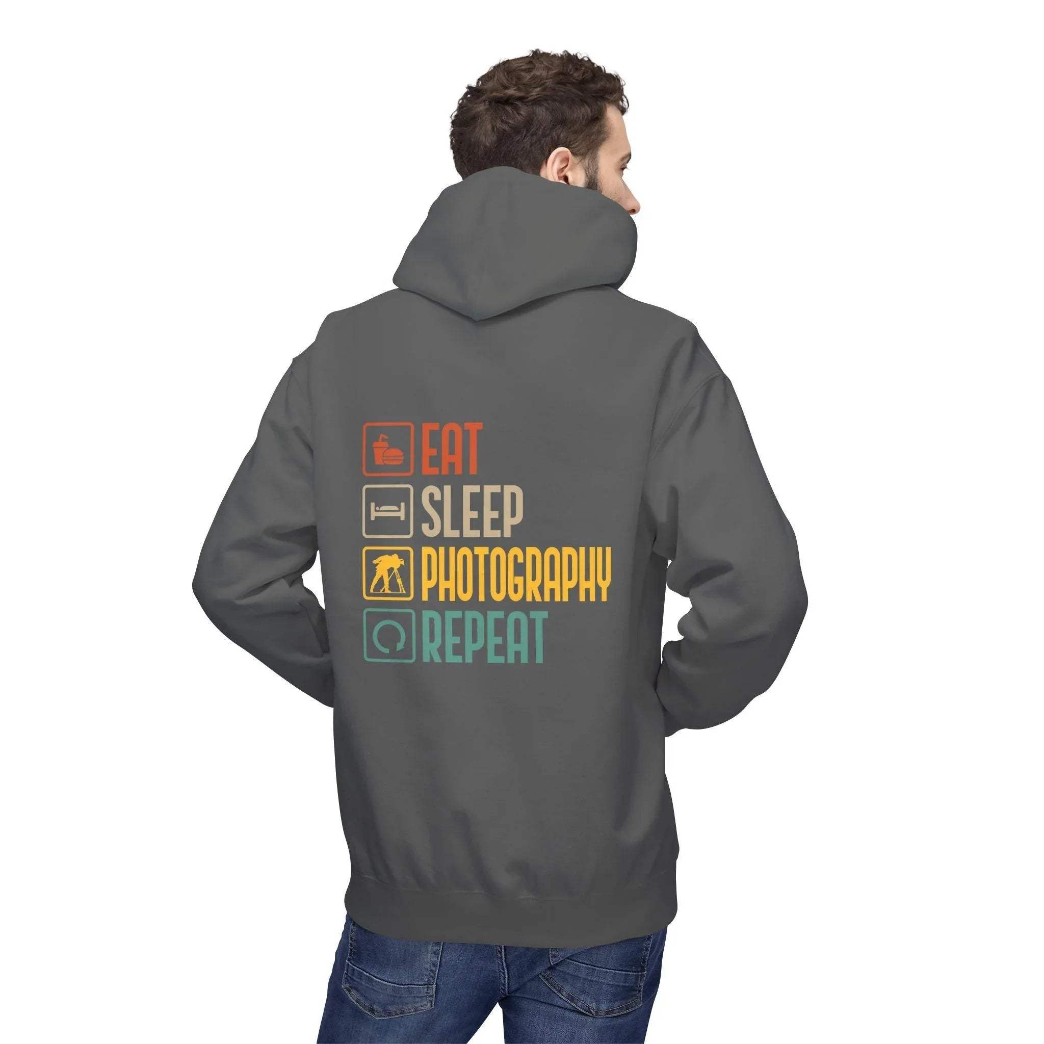 Cozy Photography Lover's Fleece Hoodie: "Eat, Sleep, Capture, Repeat"