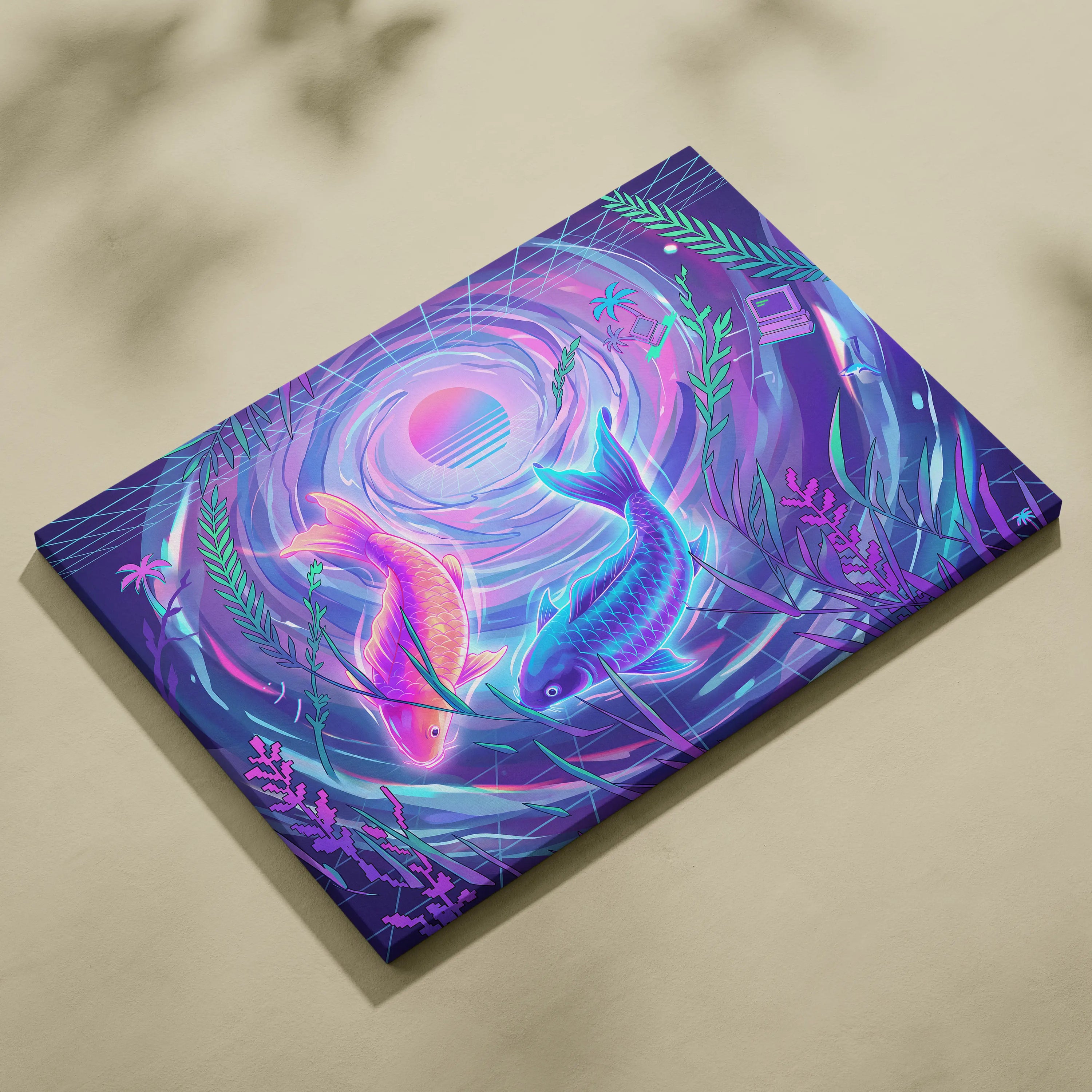 Neon Sakura Vaporwave Canvas - Japan Inspired Vaporwave Neon Pastels Living Room Dreamy Retro Mood Vaporwave Canvas