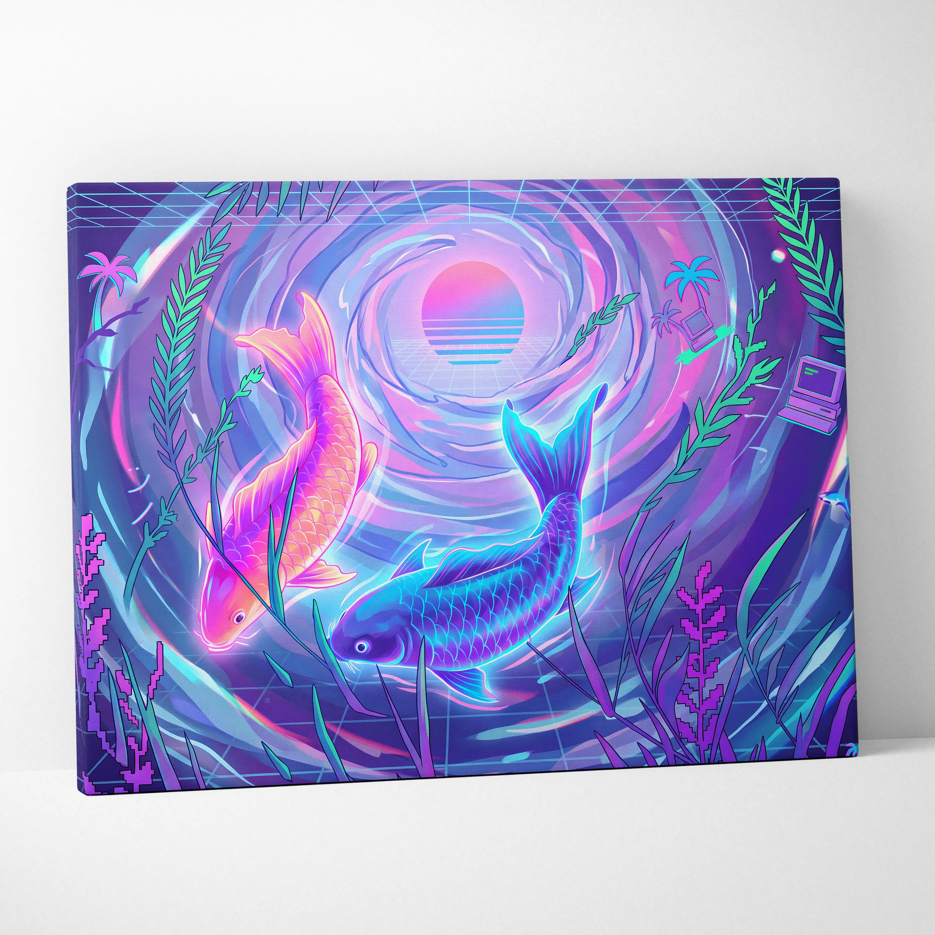 Neon Sakura Vaporwave Canvas - Japan Inspired Vaporwave Neon Pastels Living Room Dreamy Retro Mood Vaporwave Canvas