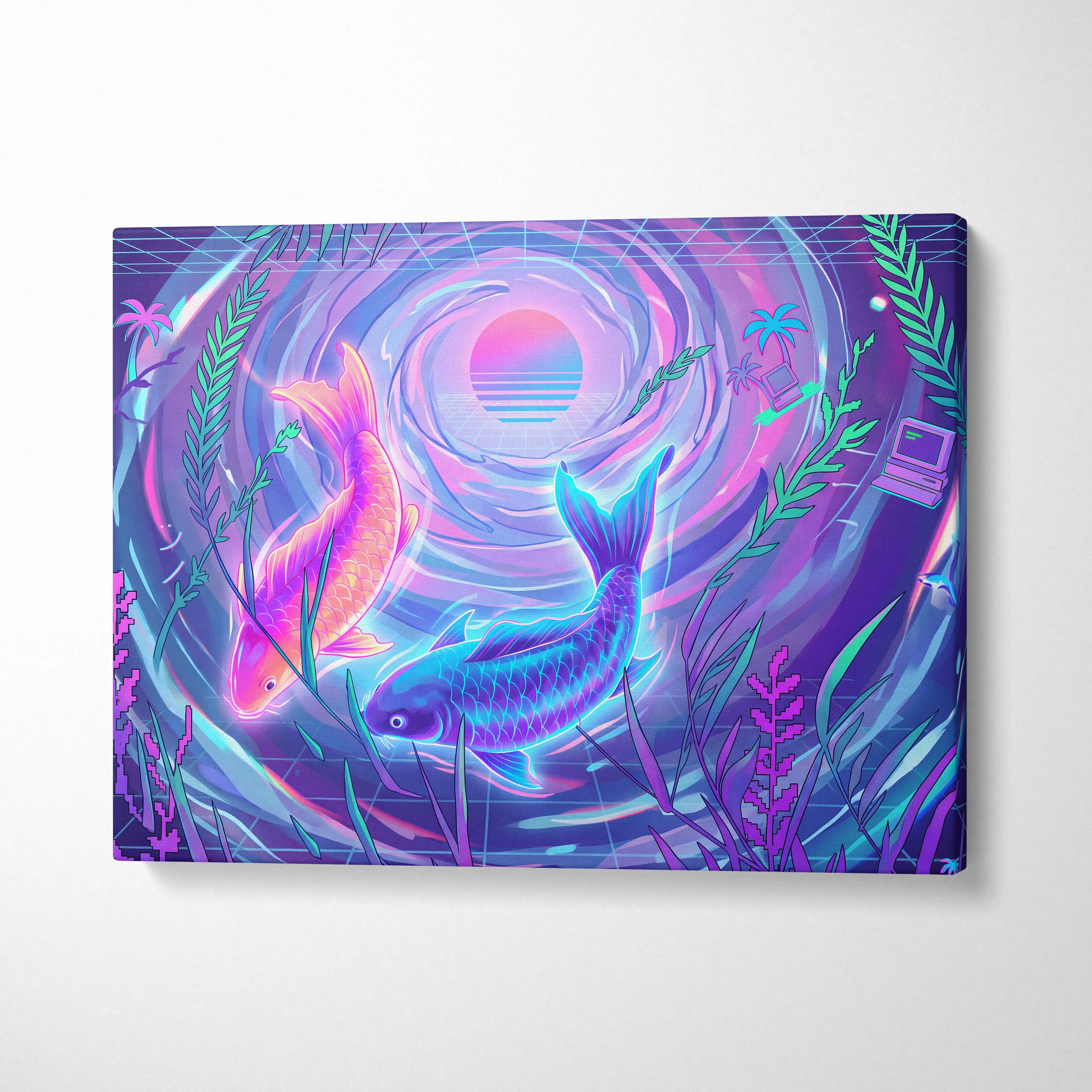 Neon Sakura Vaporwave Canvas - Japan Inspired Vaporwave Neon Pastels Living Room Dreamy Retro Mood Vaporwave Canvas