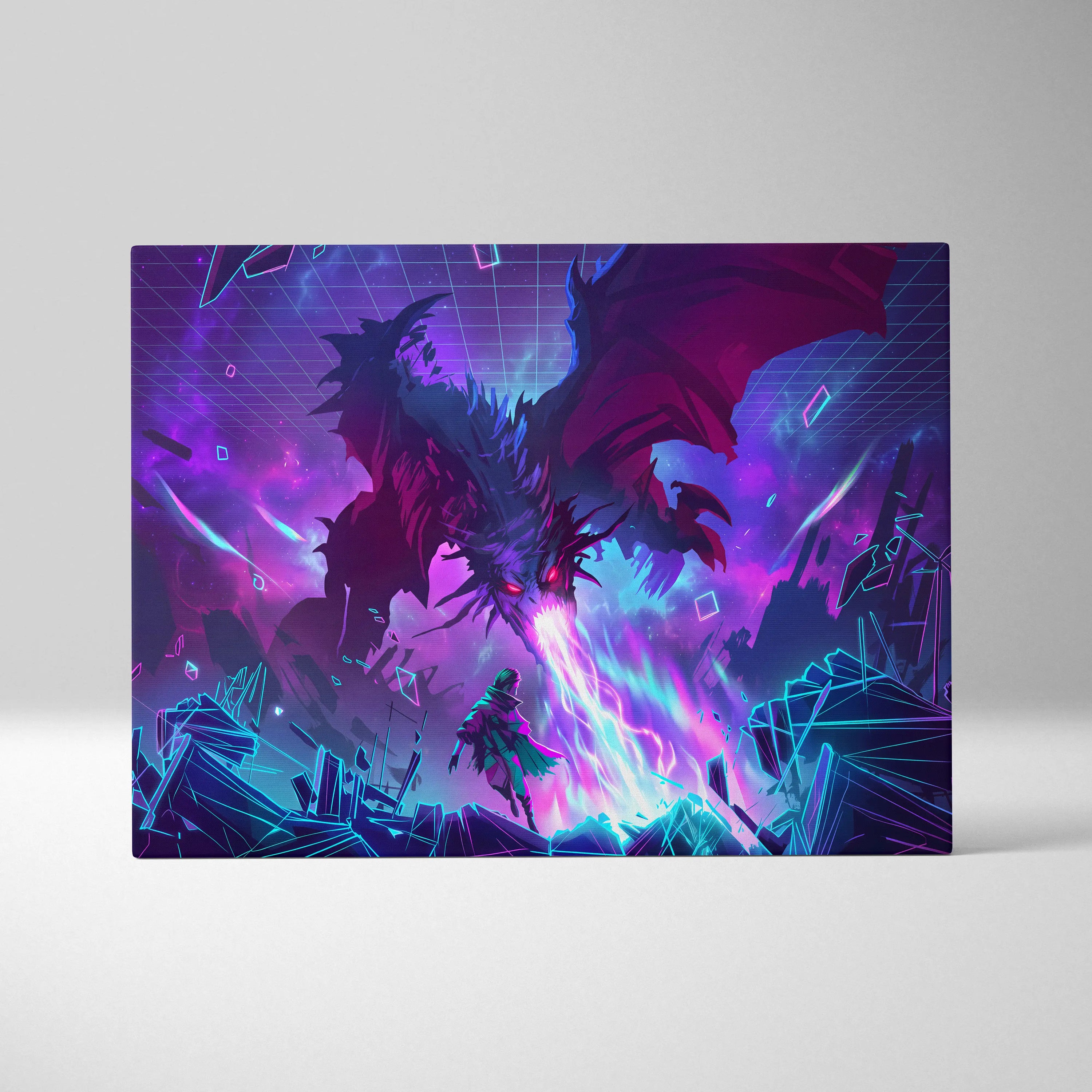 Neon Dragon Vaporwave Canvas - Dragon Neon Purple Pink Living Room Vaporwave Moody Surreal Neon Decor Canvas Print