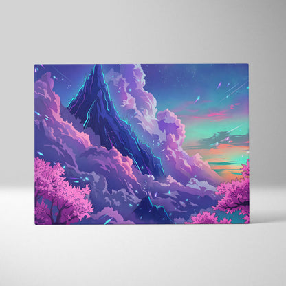 Neon Summit Vaporwave Canvas - Mountain Neon Purple Blue Living Room Vaporwave Mood Retro Futurism Wall Art Canvas
