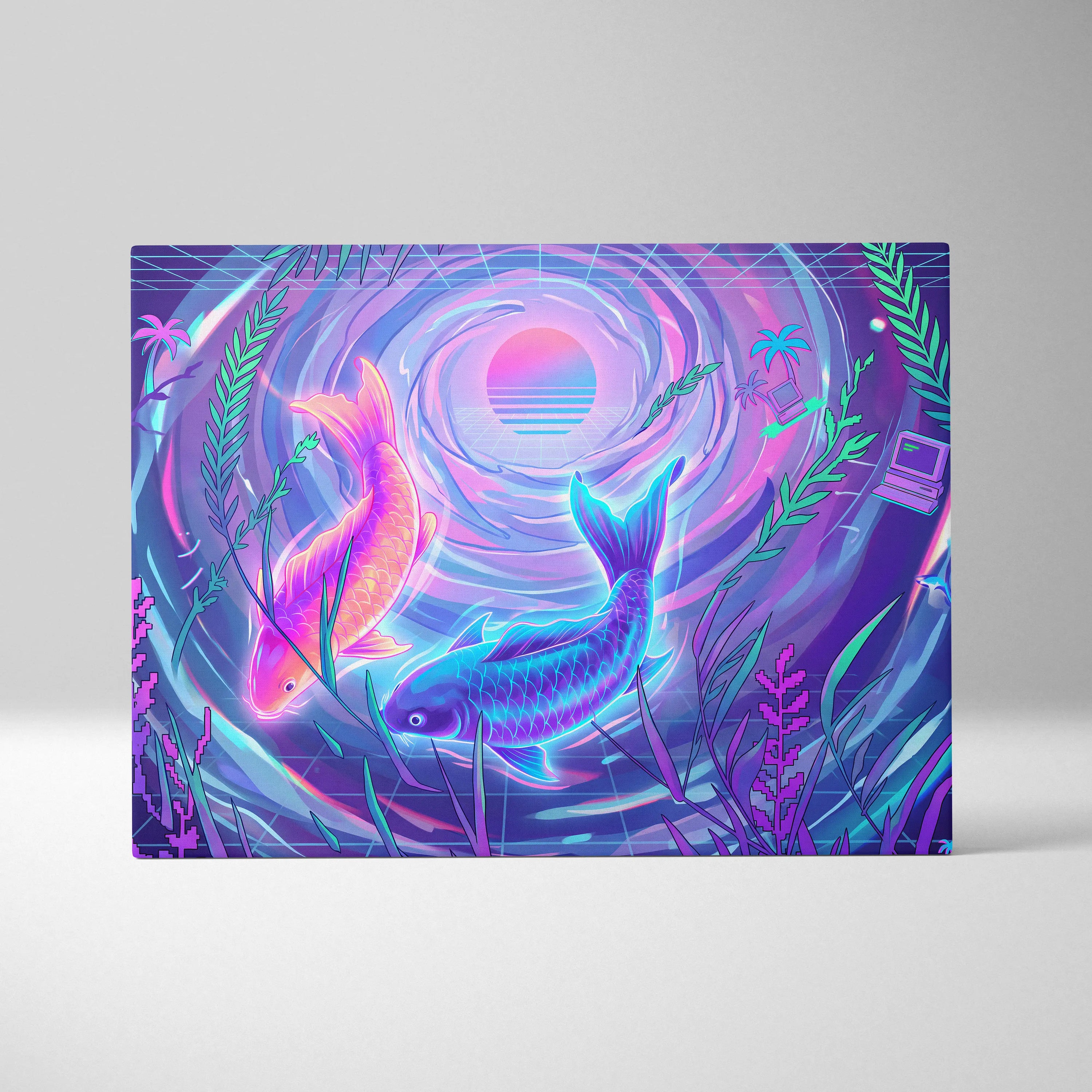 Neon Sakura Vaporwave Canvas - Japan Inspired Vaporwave Neon Pastels Living Room Dreamy Retro Mood Vaporwave Canvas