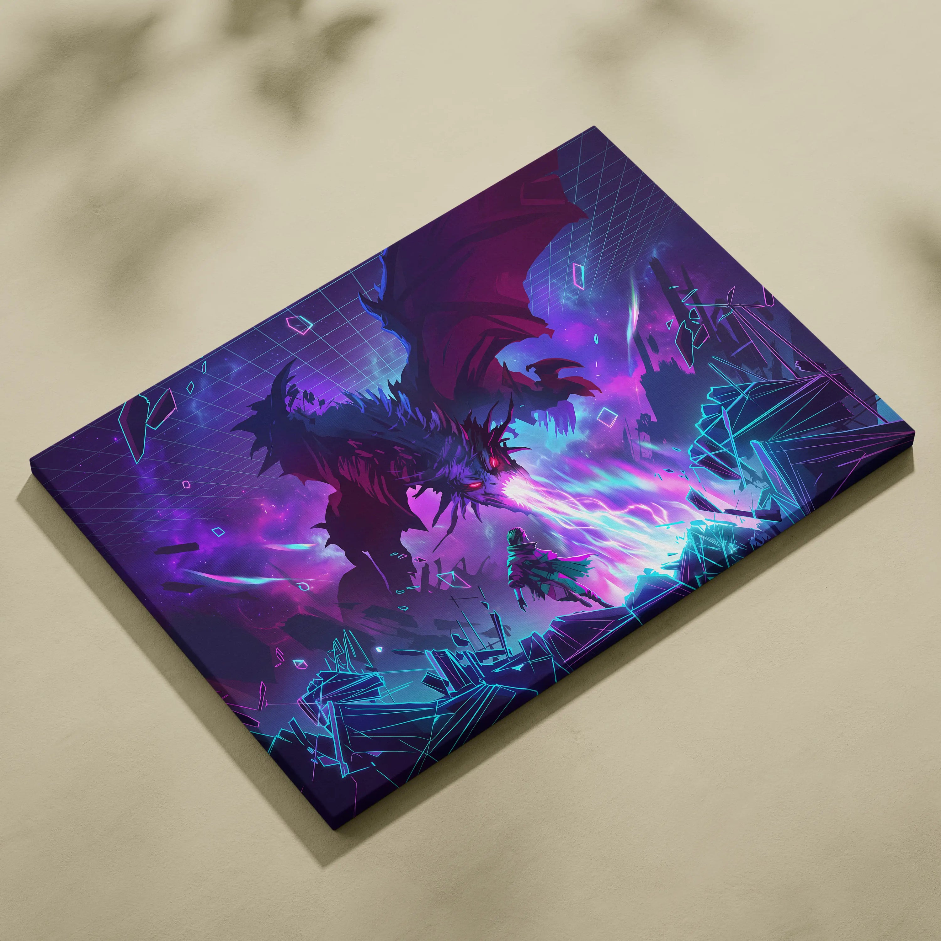 Neon Dragon Vaporwave Canvas - Dragon Neon Purple Pink Living Room Vaporwave Moody Surreal Neon Decor Canvas Print