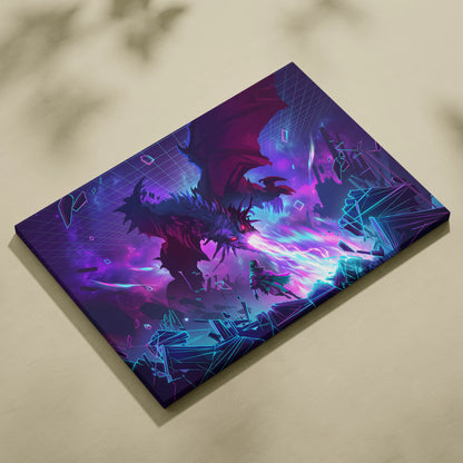 Neon Dragon Vaporwave Canvas - Dragon Neon Purple Pink Living Room Vaporwave Moody Surreal Neon Decor Canvas Print