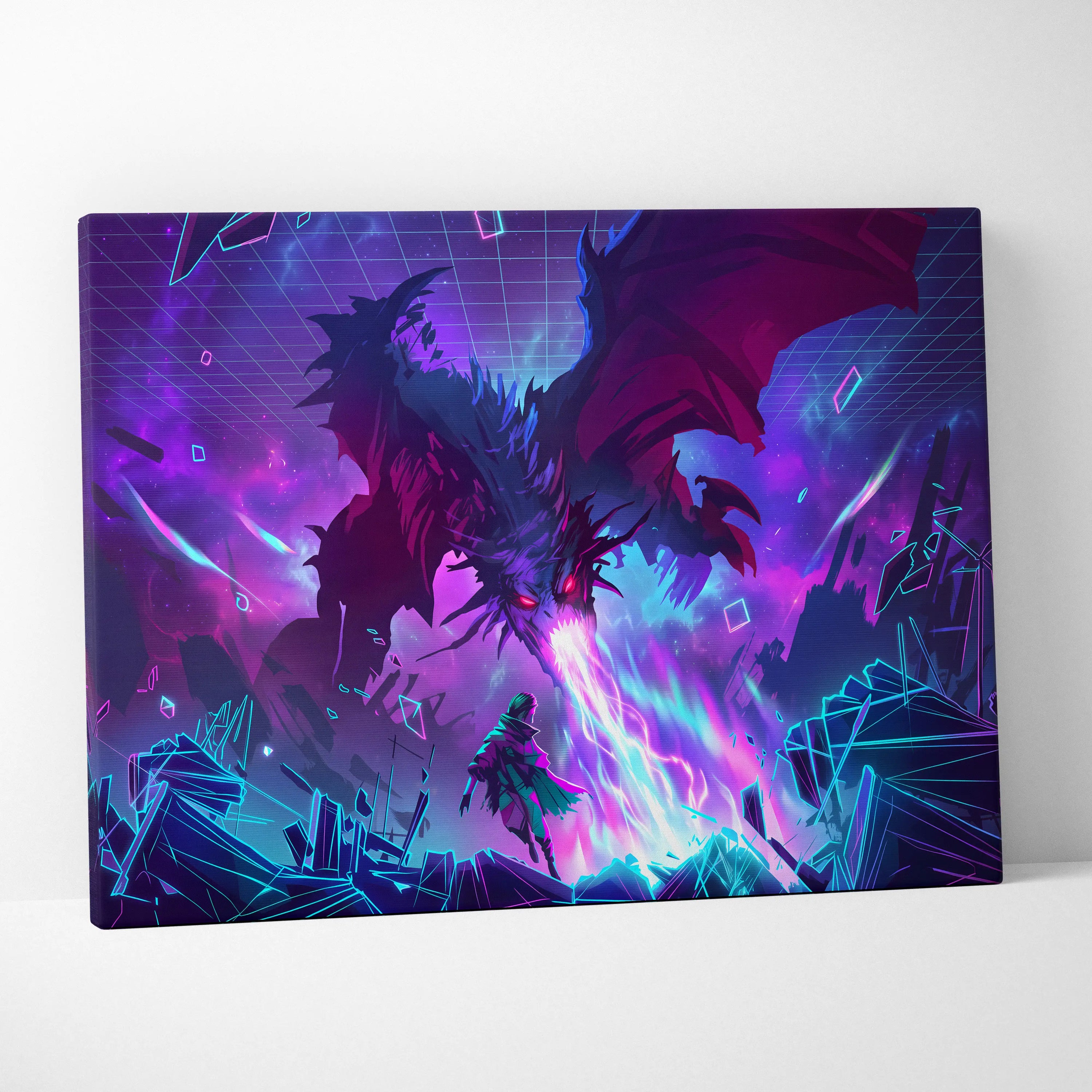 Neon Dragon Vaporwave Canvas - Dragon Neon Purple Pink Living Room Vaporwave Moody Surreal Neon Decor Canvas Print